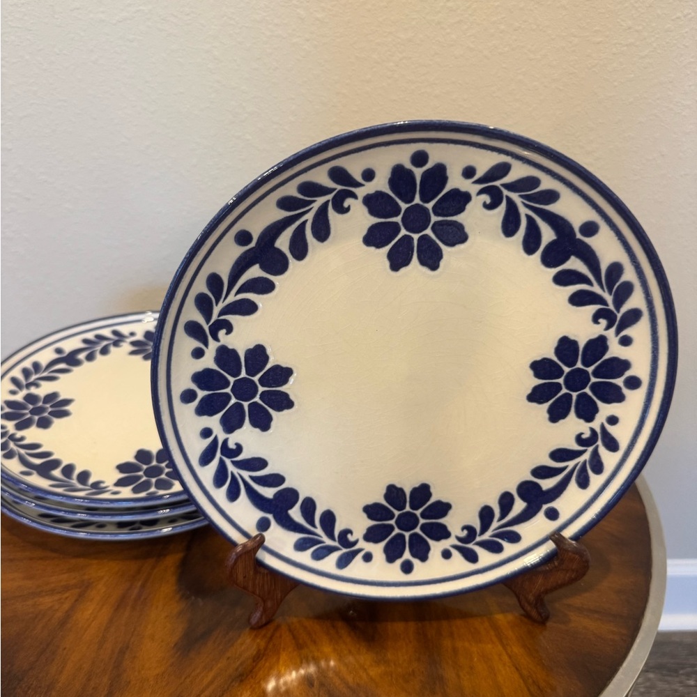 Set of 4 Matceramica Handmade Blue And White Dinner Plates 10” Made In Portugal